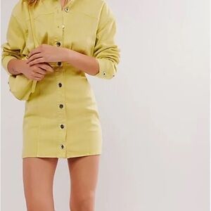 Free People Yellow Buttoned Mini Dress